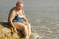 old granny at beach